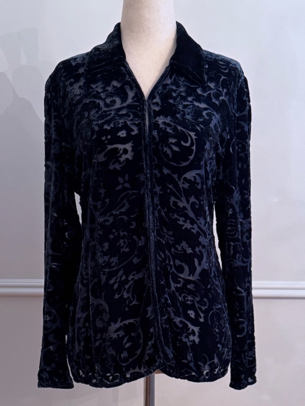 Armani Exchange AX Navy Velvet Burnout Floral Fitted Collared Shirt M